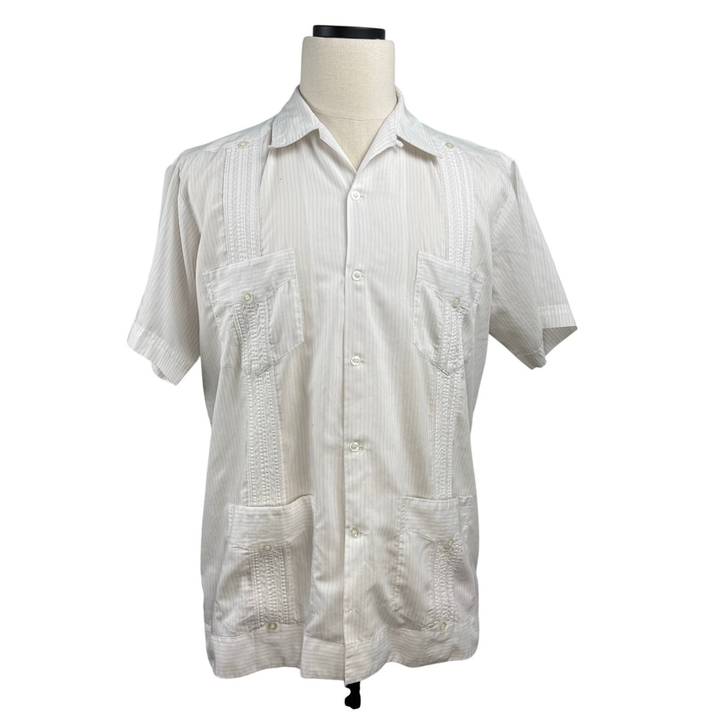Vintage 80s White Guayabera Shirt Mens XL 4 Pocket Pintuck Mexico