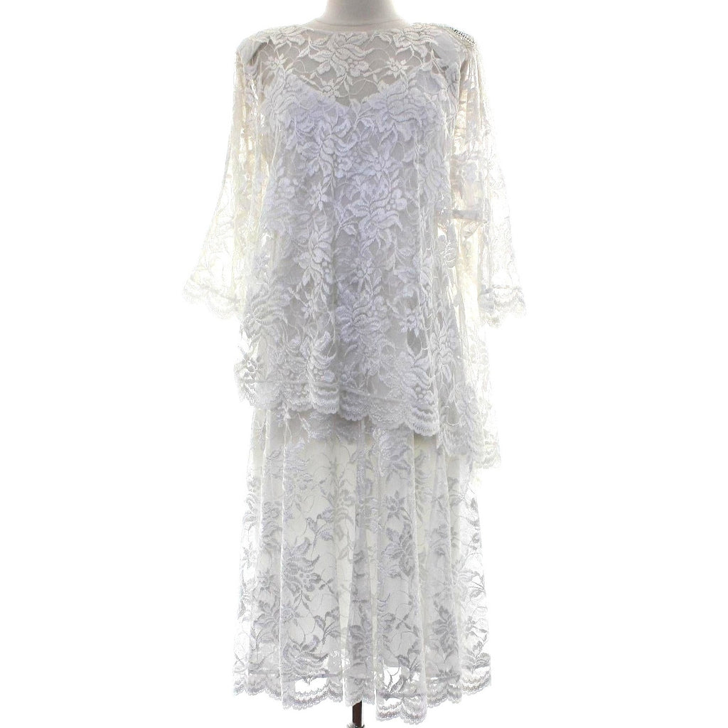 Vintage 1980s White Lace Beaded Fringe Overlay Dress Women's Small