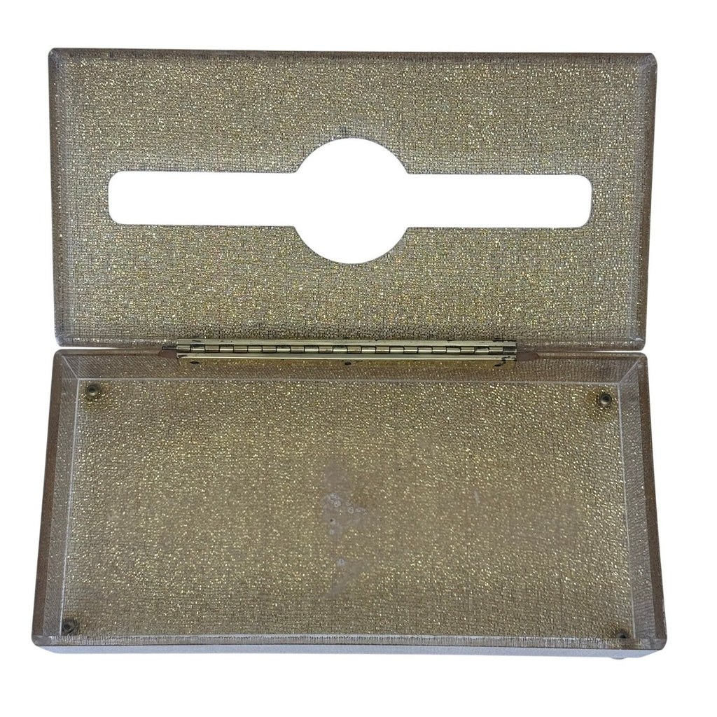 Vintage 70s Crossman Los Angeles Gold Sparkle Tissue Box Cover