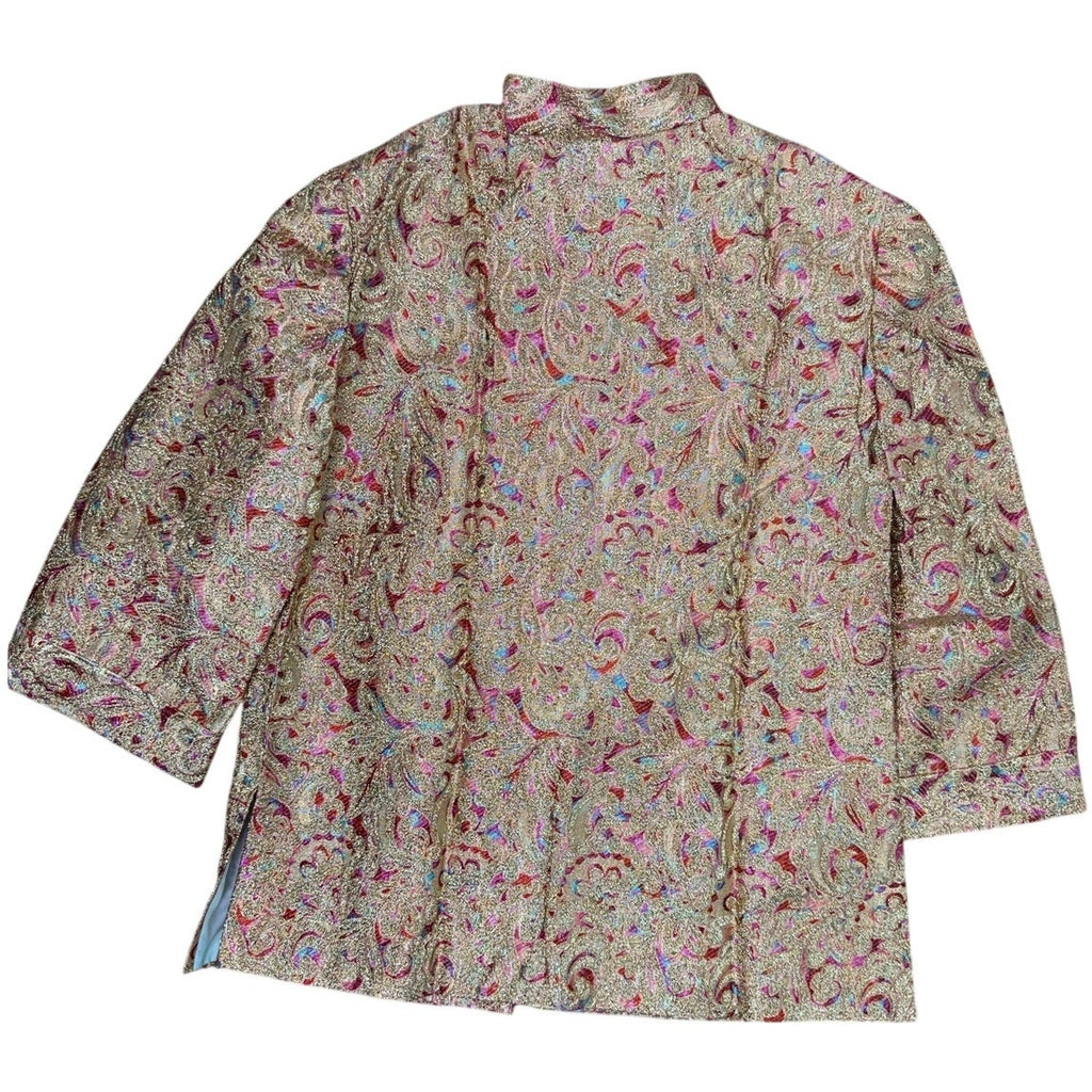 Vintage 90s Women's Medium Metallic Tunic Jacket Asian Inspired Hook Closure