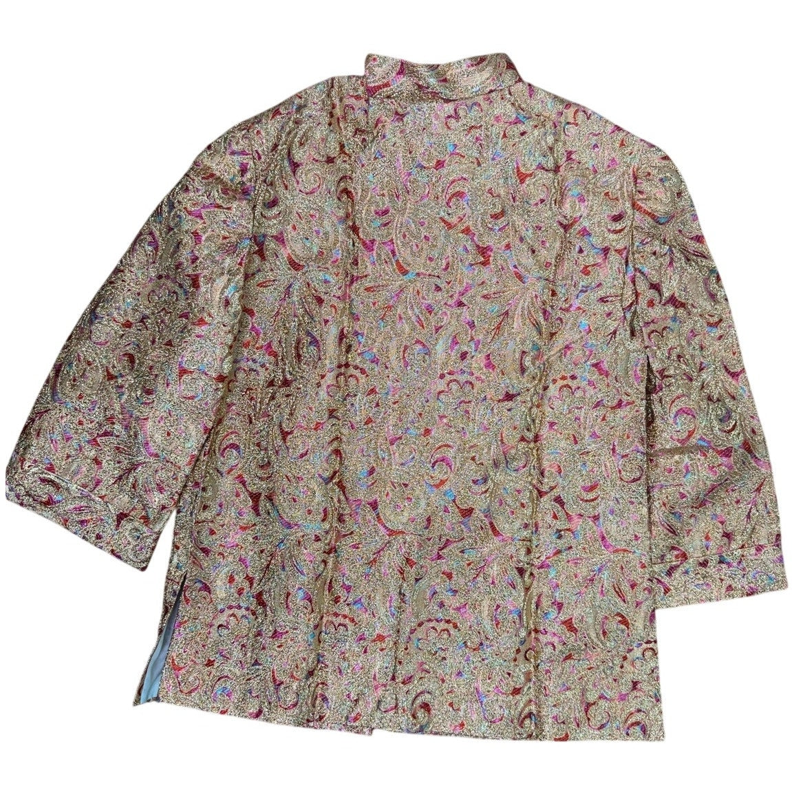 Vintage 90s Women's Medium Metallic Tunic Jacket Asian Inspired Hook Closure