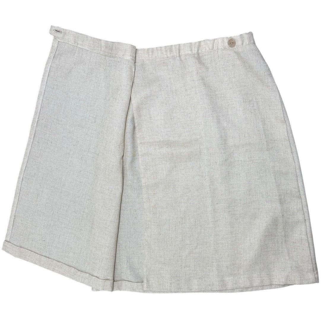 Vintage 70s Women's Small Linen Blend Vest & Wrap Skirt Set Oatmeal