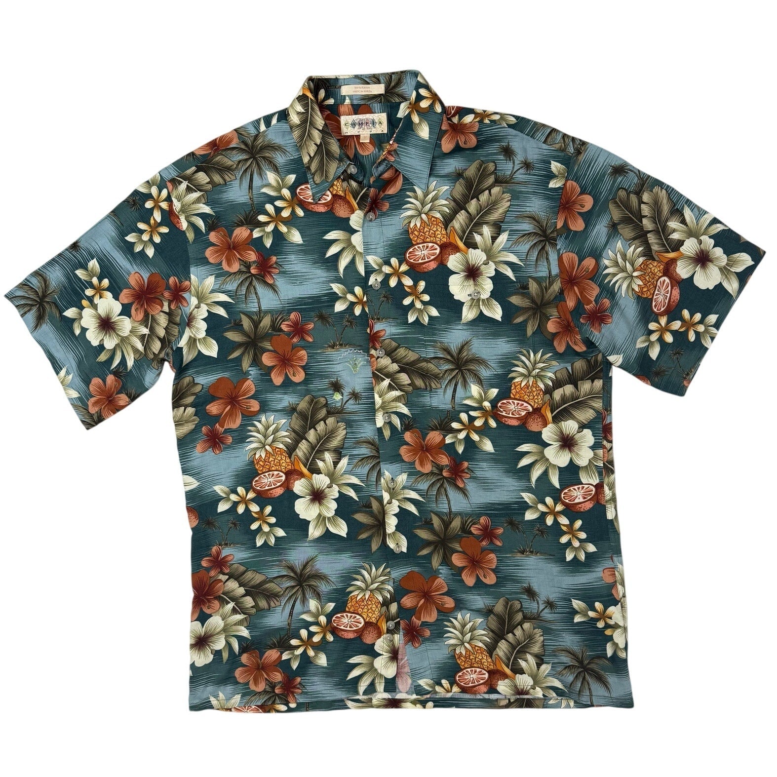 Vintage 80s Men's Medium Hawaiian Shirt Button Down Campia Rayon Pineapple