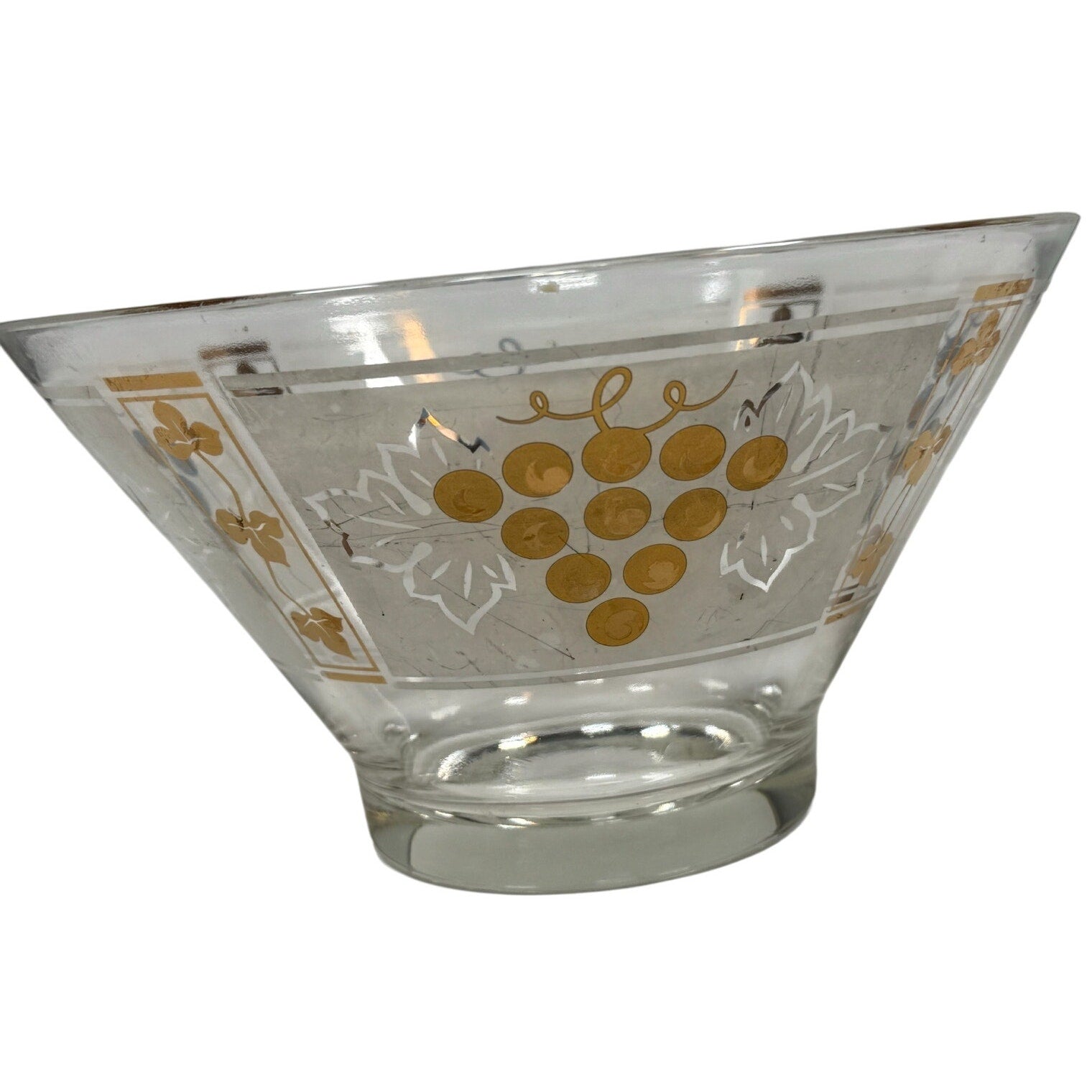 Vintage 90s Barware Bowl 11" Anchor Hocking Golden Grapes Chip and Dip