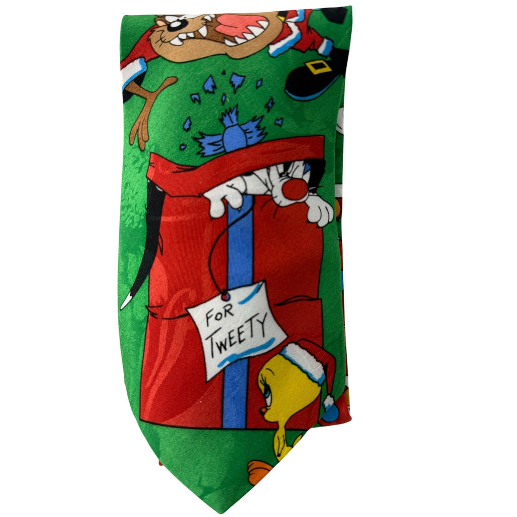 Vintage 90s Looney Tunes Christmas Tie Tweety Tasmanian Devil Holiday