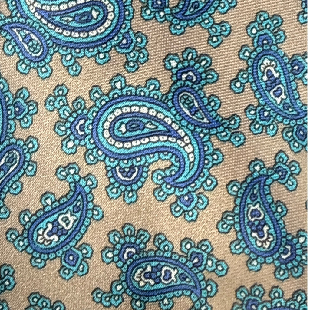 Vintage 70s Boys Blue Taupe Paisley Necktie 2.25” Wide