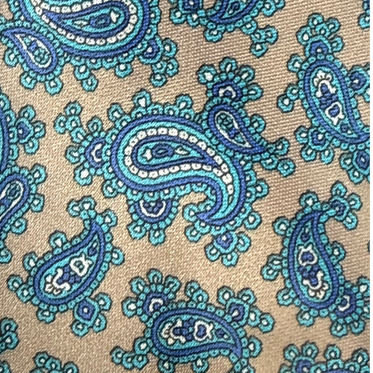 Vintage 70s Boys Blue Taupe Paisley Necktie 2.25” Wide