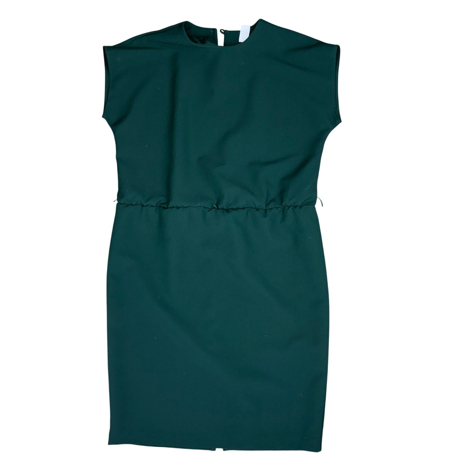 Vintage 1970s Women's 16 Hunter Green Midi Dress Gold Belt Vent Back CB