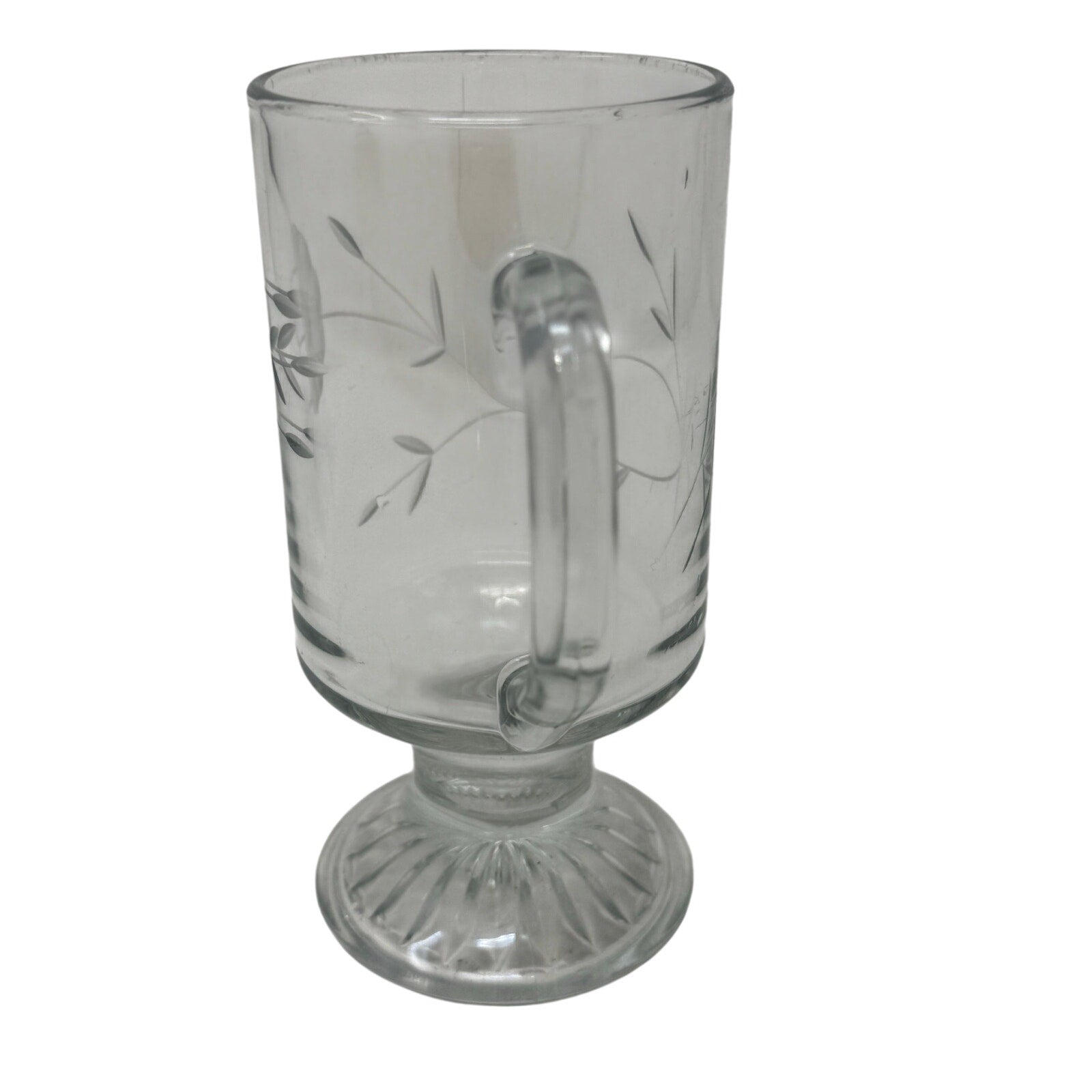 Vintage 90s Princess House Heritage Irish Etched Crystal Glass Coffee Mugs Set 2