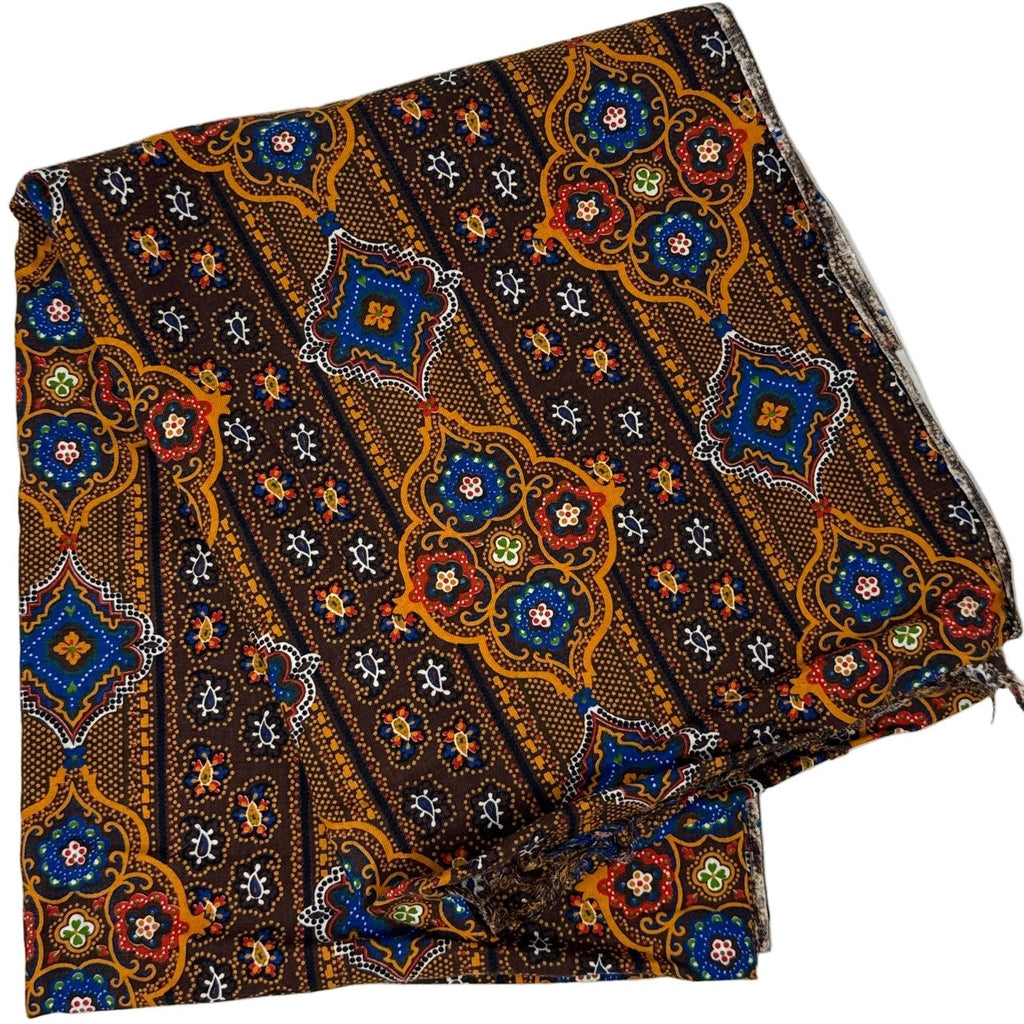 Vintage 60s Fabric Peter Pan Woven Cotton Brown Blue Orange Yardage