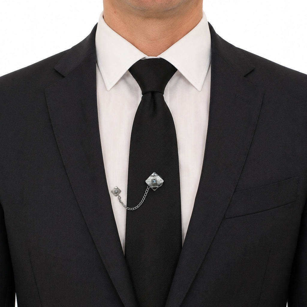 Vintage 70s Sarah Coventry Silver Tone Aqua Tie Tack Men's Jewelry