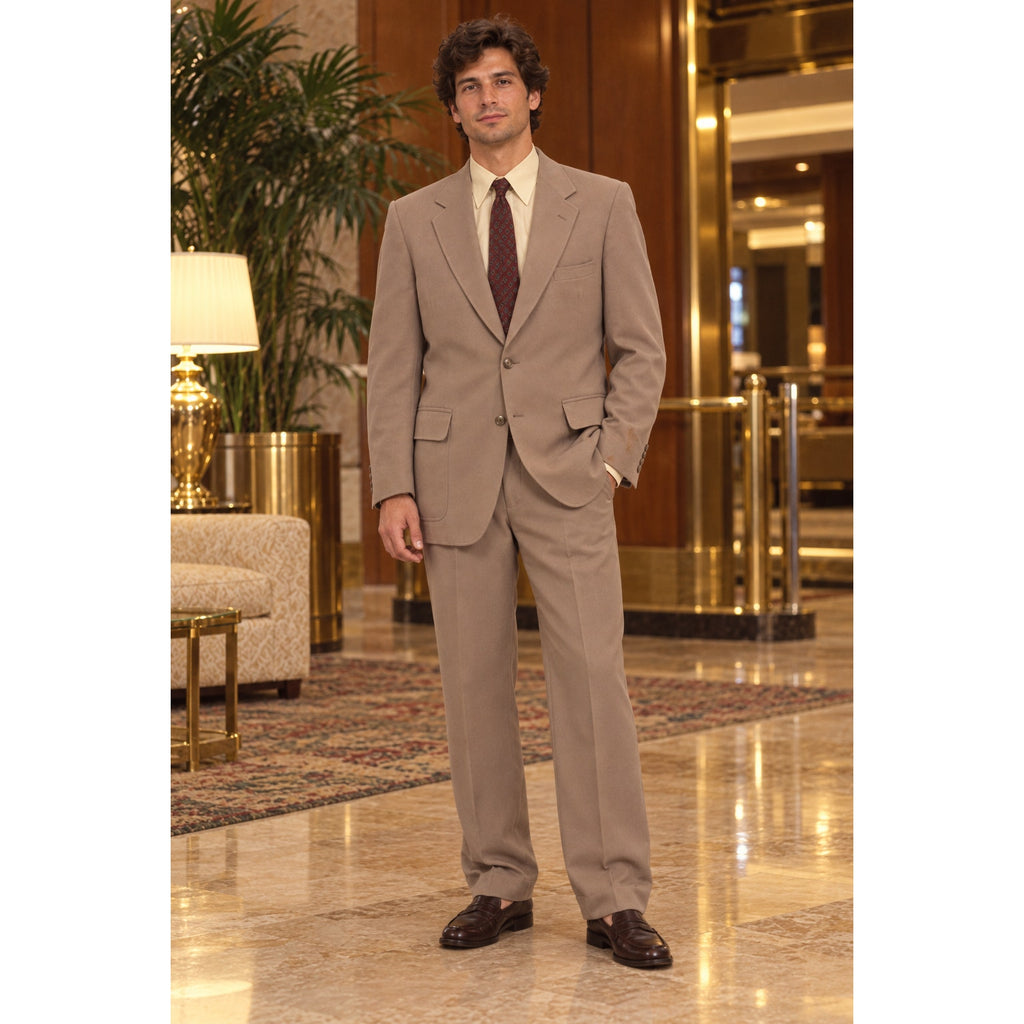 Vintage 80s Quaa JCPenney Rose Taupe Polyester Suit Mens Large