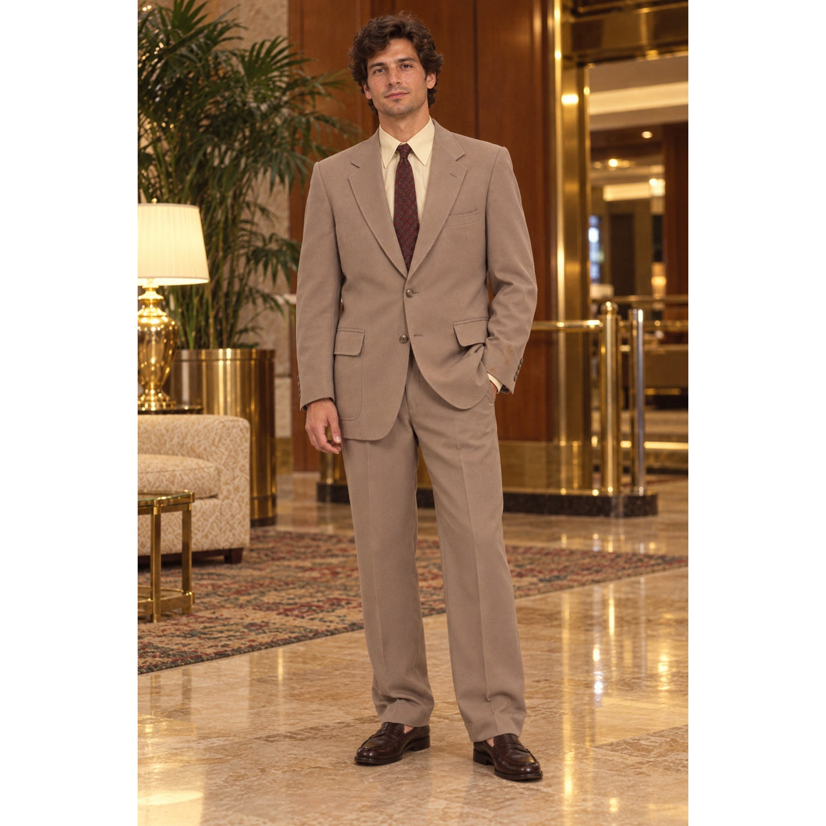 Vintage 80s Quaa JCPenney Rose Taupe Polyester Suit Mens Large