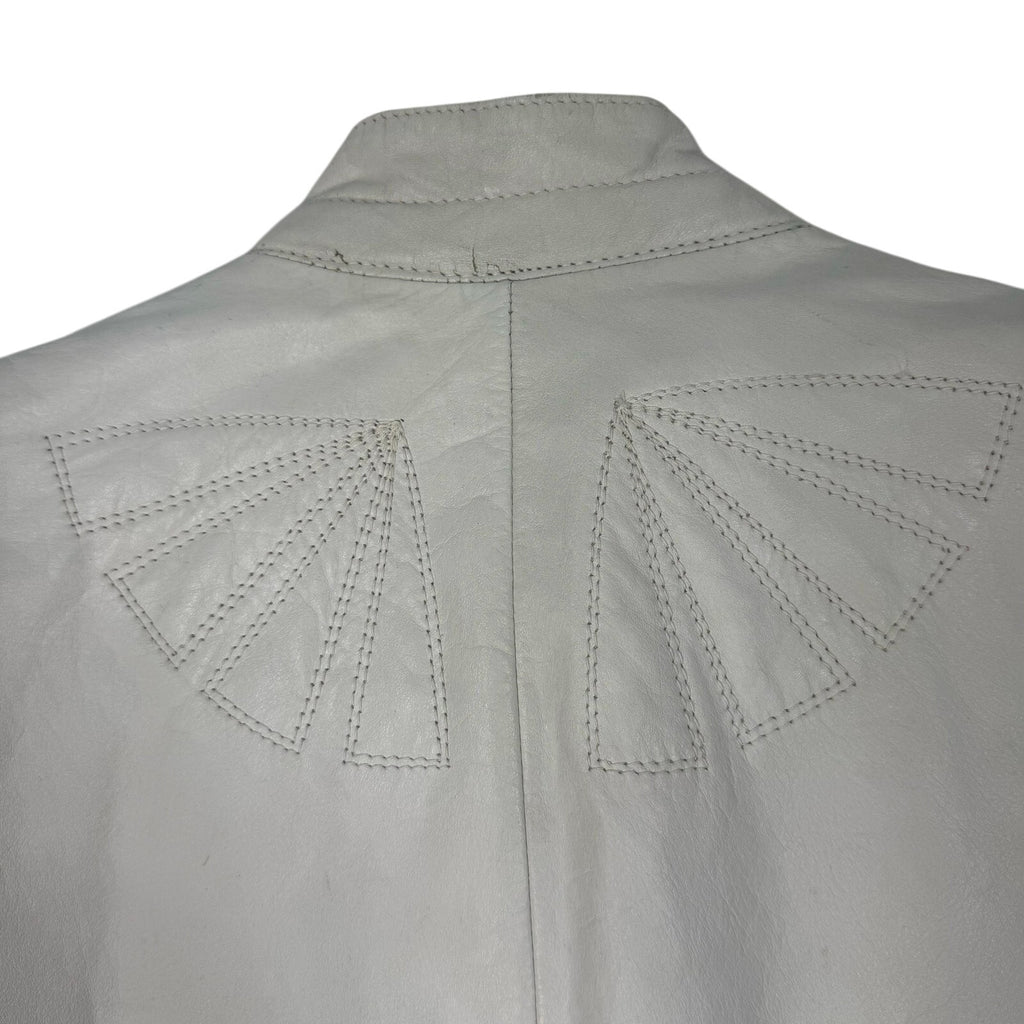 Vintage80s Women's Large White Leather Jacket Bomber Mock Collar Back Stitch