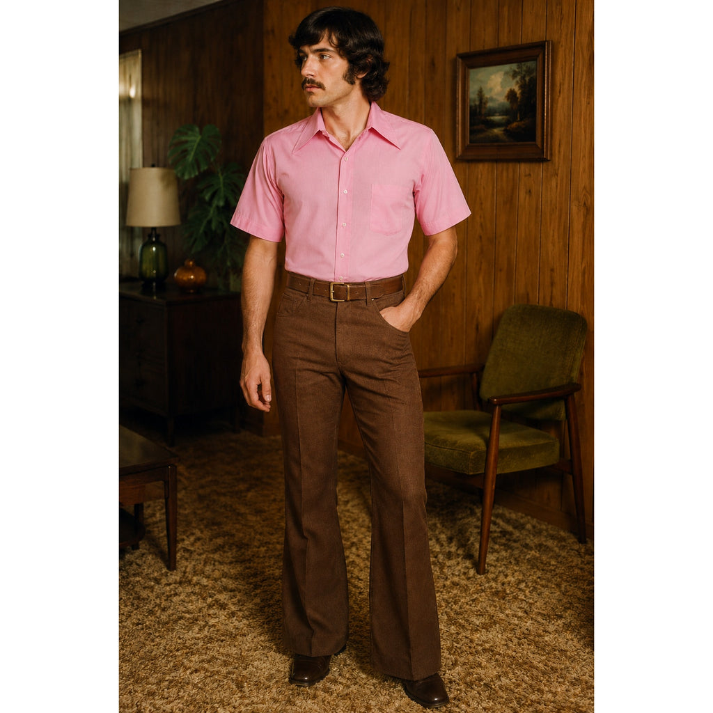 Vintage 70s Nudelmans Mens Large Pink Point Collar Shirt Size 42