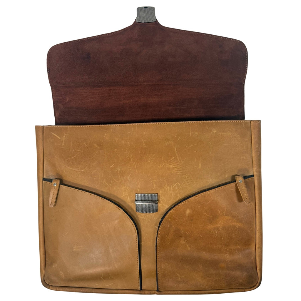Vintage 90s Brown Camel Leather Briefcase Laptop Messenger Bag Vicenzo