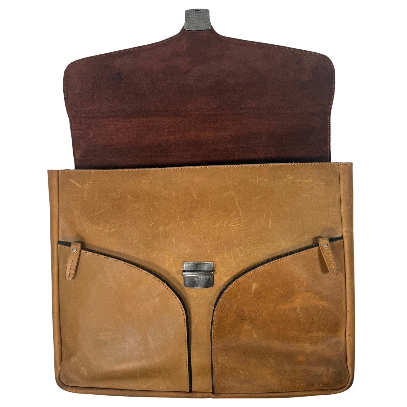 Vintage 90s Brown Camel Leather Briefcase Laptop Messenger Bag Vicenzo
