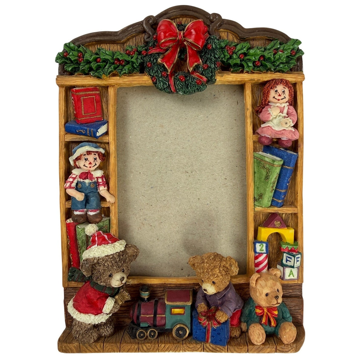 Vintage Christmas Teddy Bear Toy Shelf 3D Resin Photo Frame 3 5x5
