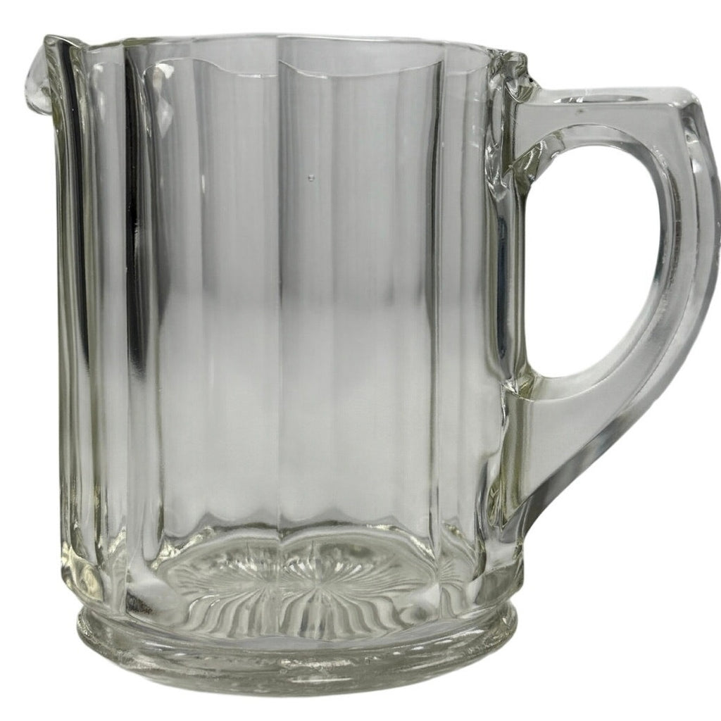 1930s Hazel Atlas Pillar Optic Clear Glass Water Milk Pitcher 6.5”