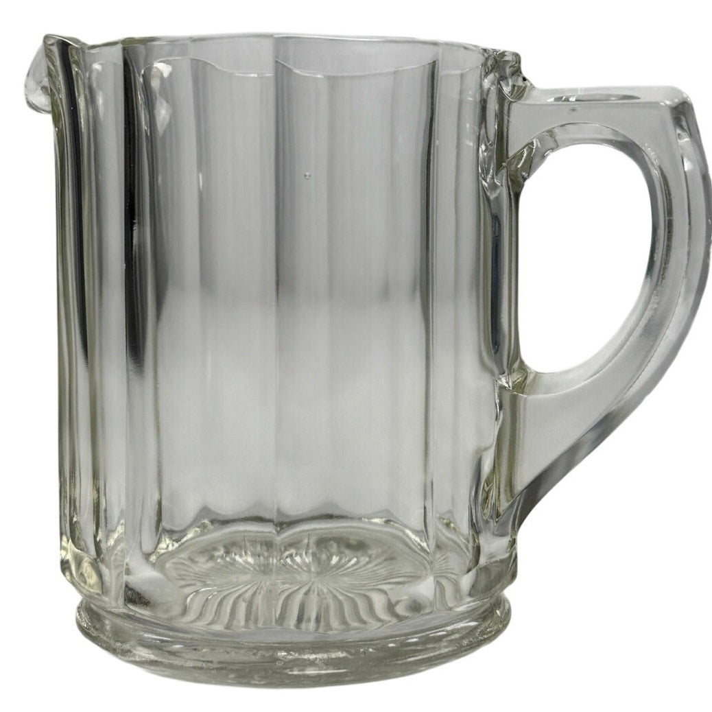 1930s Hazel Atlas Pillar Optic Clear Glass Water Milk Pitcher 6.5”