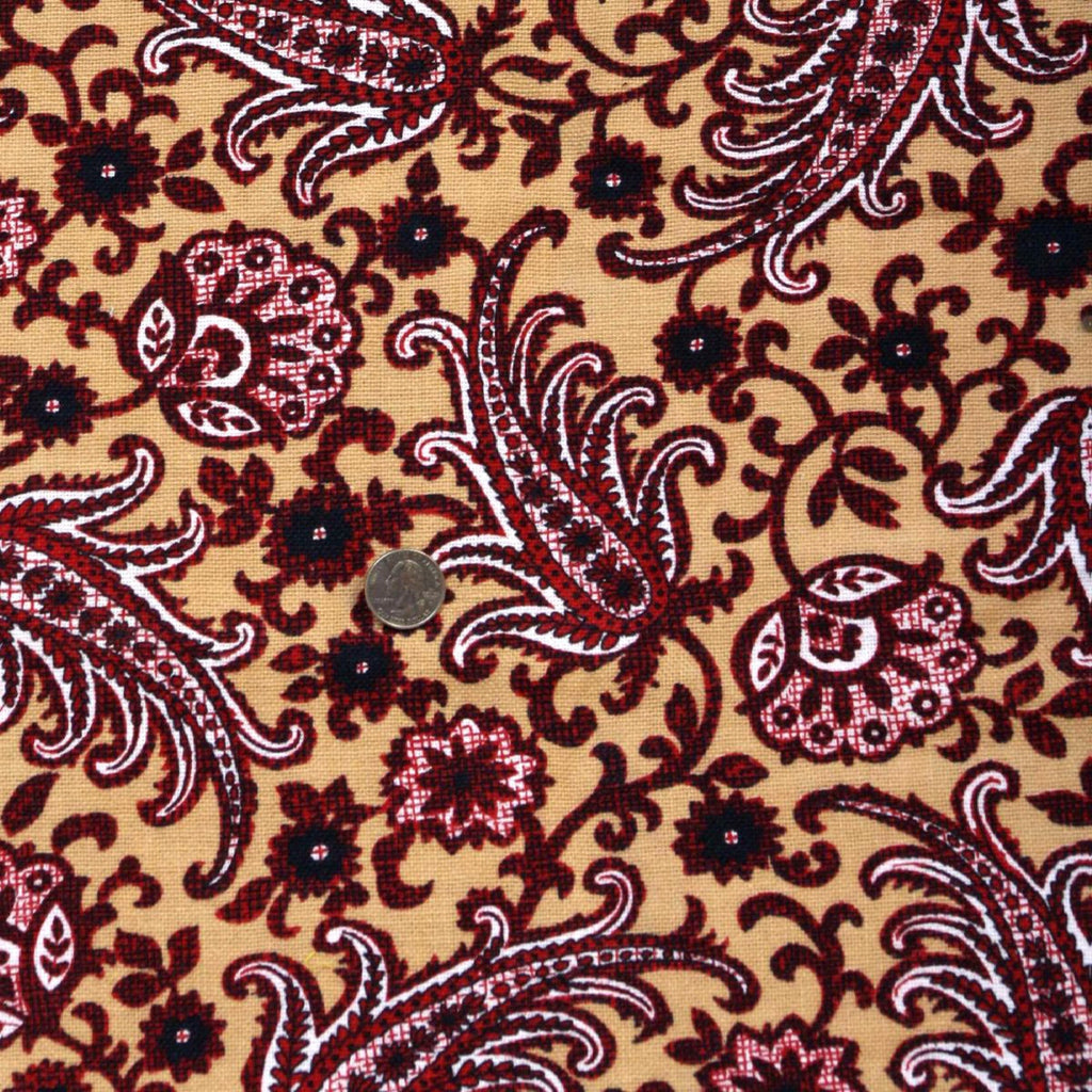 Vintage 60s Fabric Barkcloth Floral Brown Wine Black 73x42
