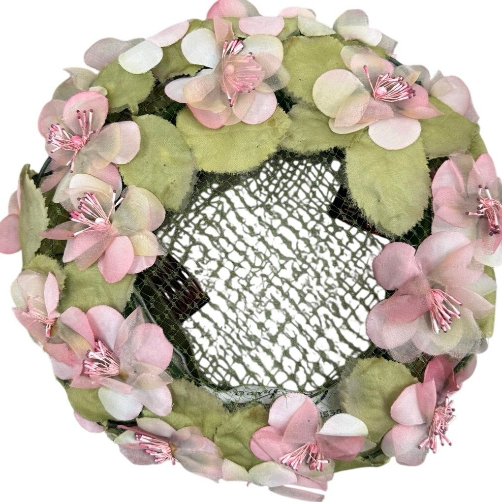 Vintage 50s Patrice Floral Ring Hat Pink Silk Flowers Fascinator