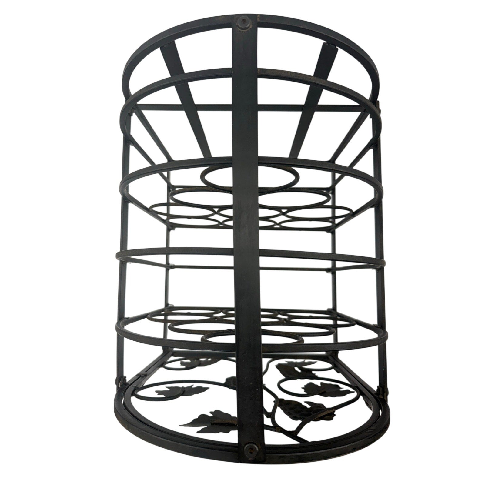 Vintage 90s Black Metal Ivy Wine Rack 9 Bottle Tabletop Display