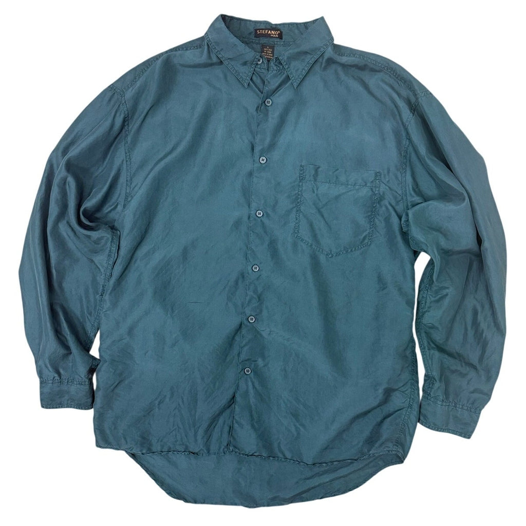 Vintage 90s Stefano Man Silk Shirt Green Button Front Men's Large