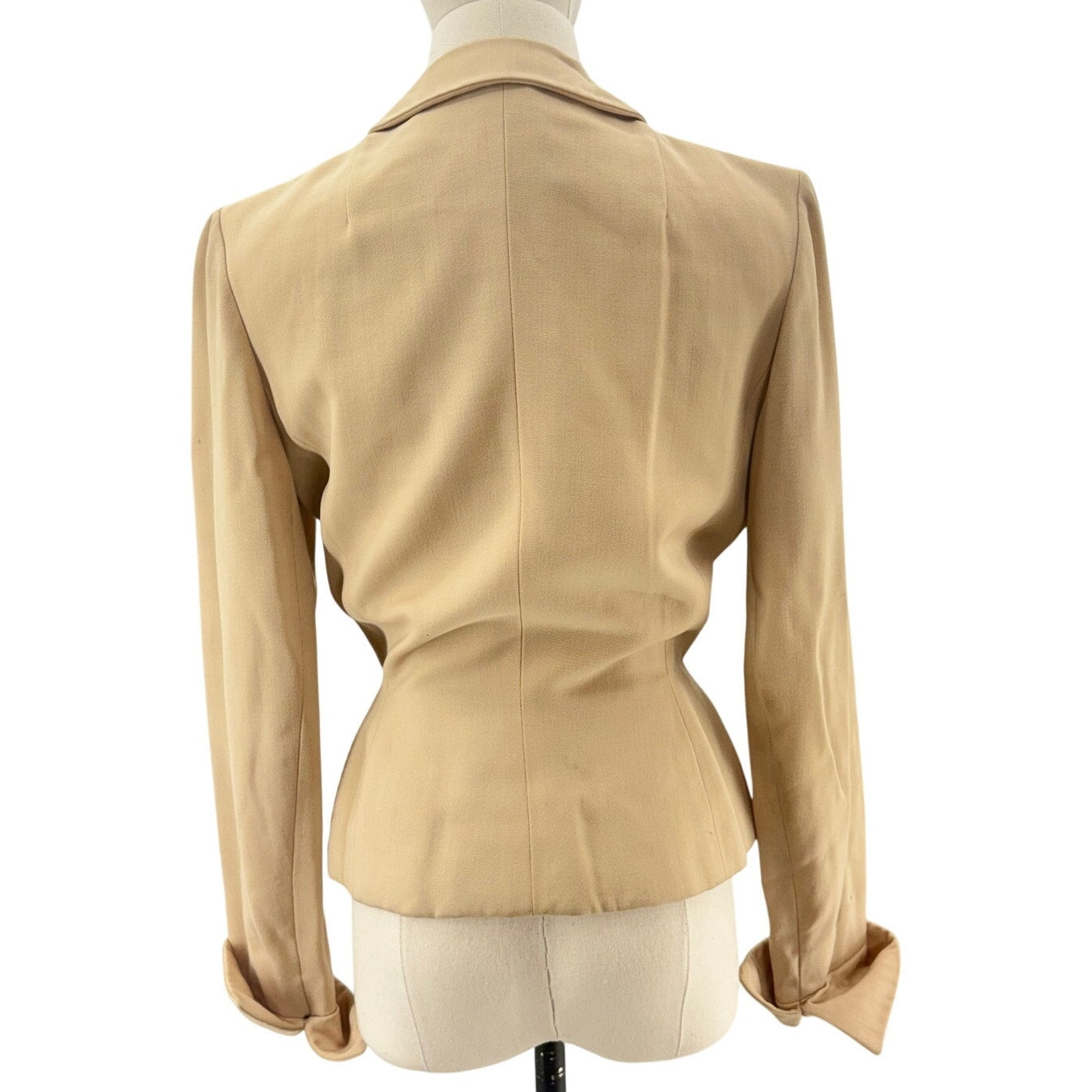 Vintage 40s Beige Wool Blazer Jacket Embroidered Detail Women's XS