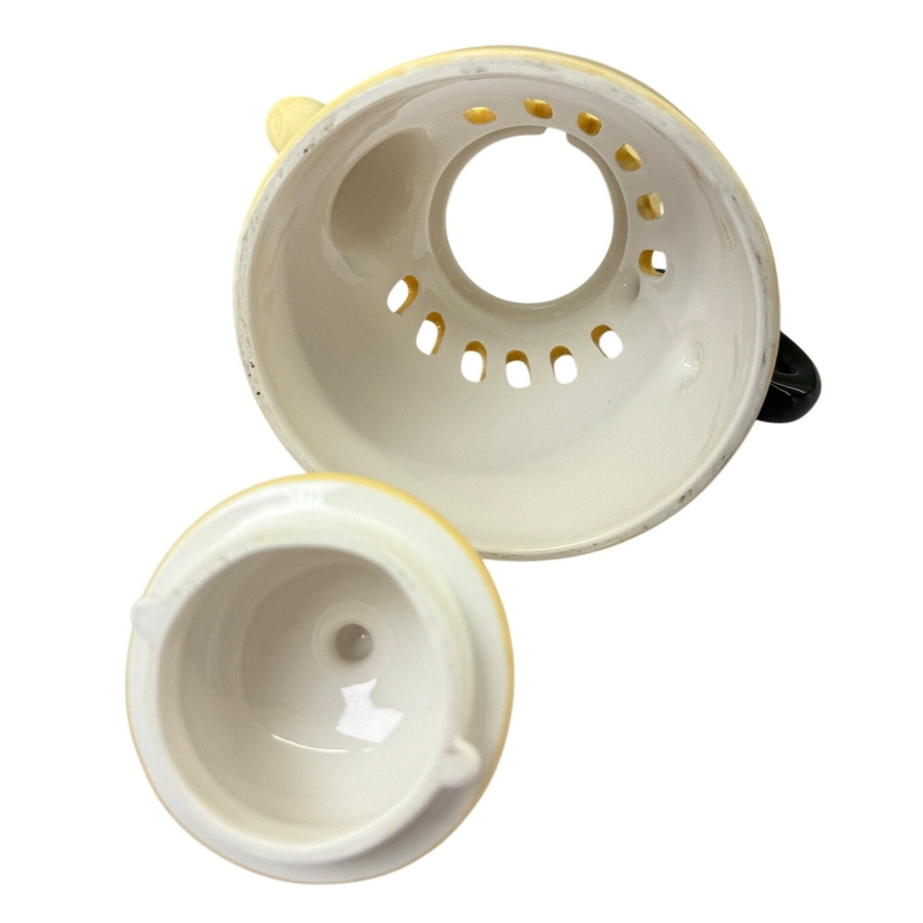 Vintage 90s Yellow Ceramic Teapot Candle Warmer Cover Floral Cutouts