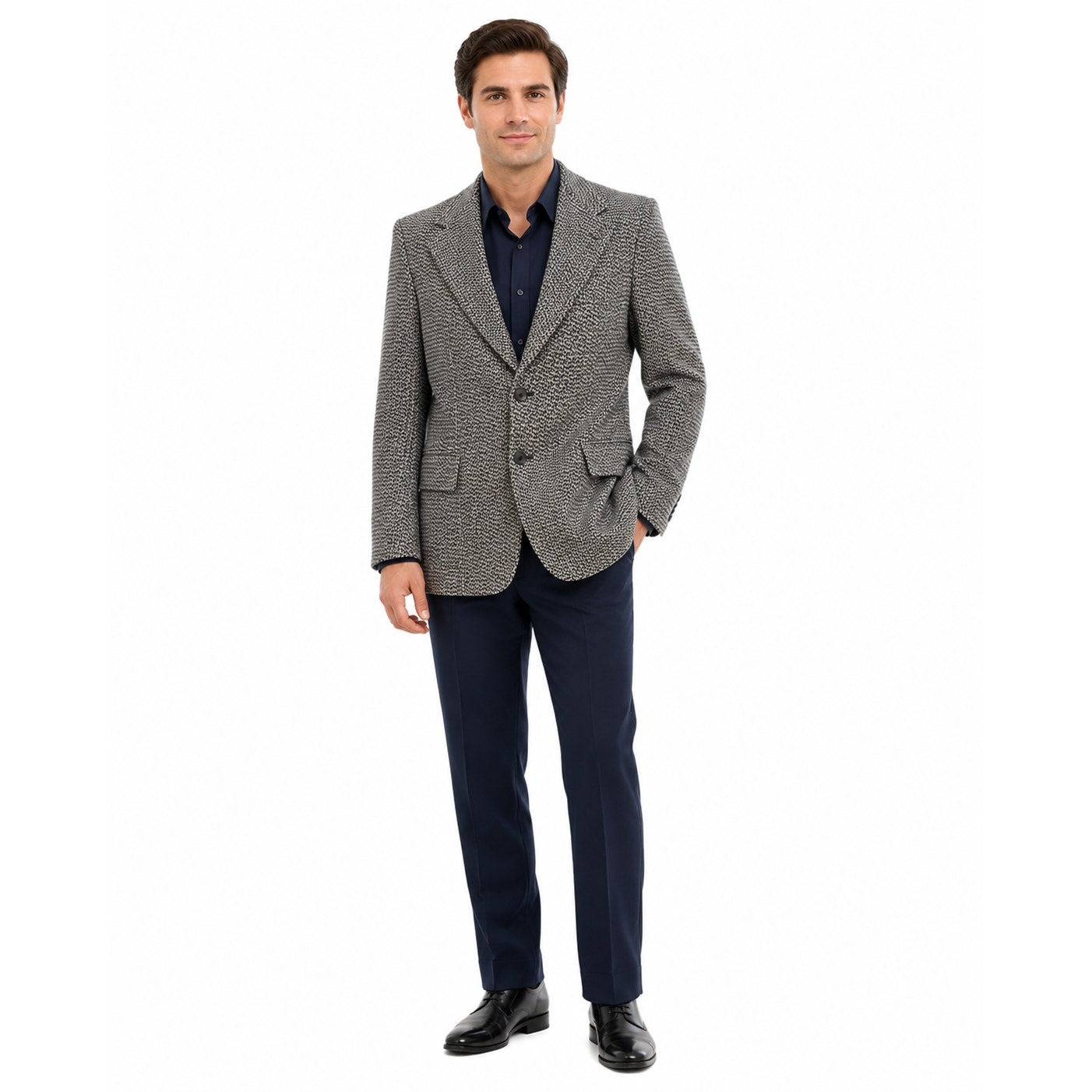 Vintage 70s Men's Medium 40R Gay Blade Houndstooth Double Knit Sport Coat