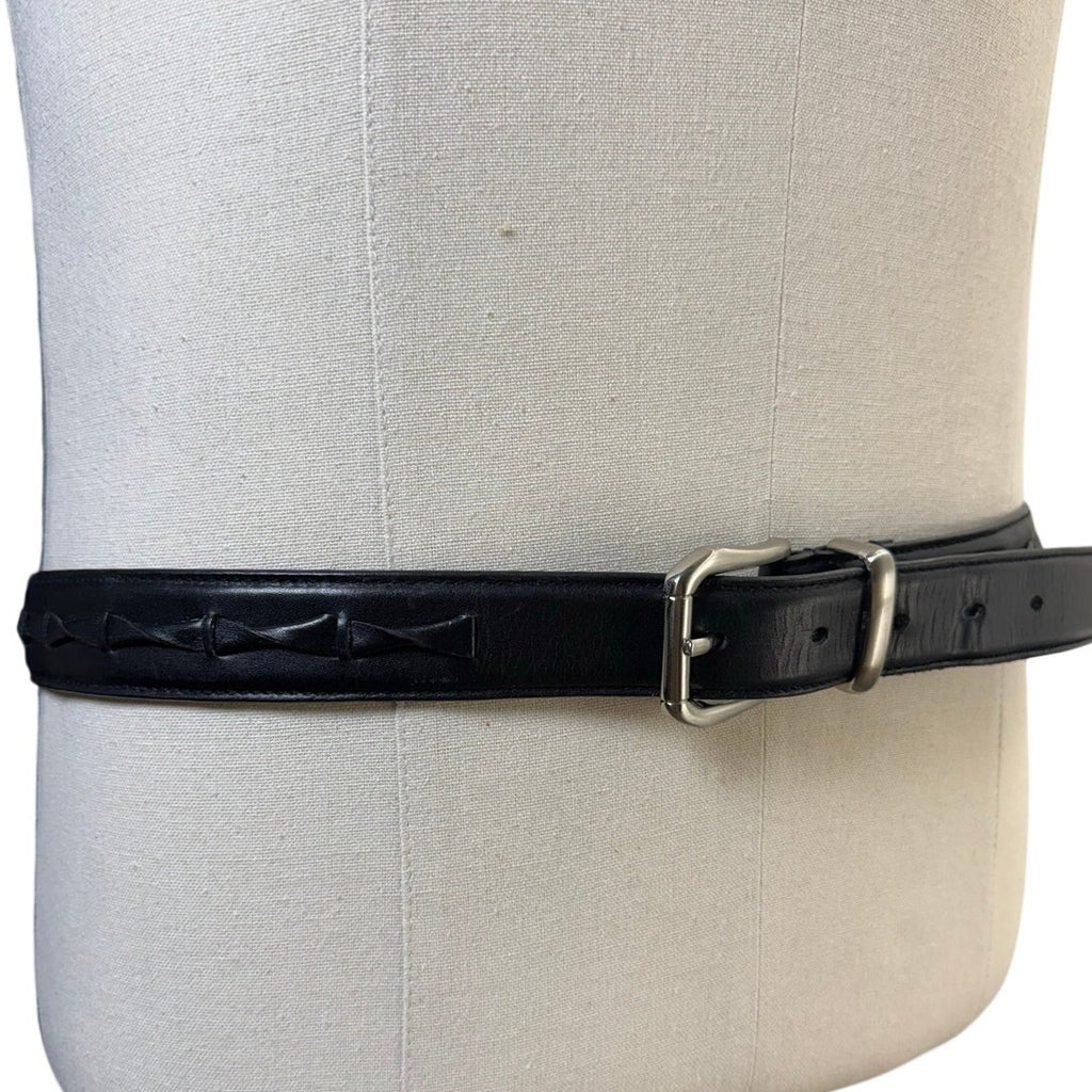 Vintage 90s Men's Black Tooled Leather Belt Silver Buckle Size 36.5 USA