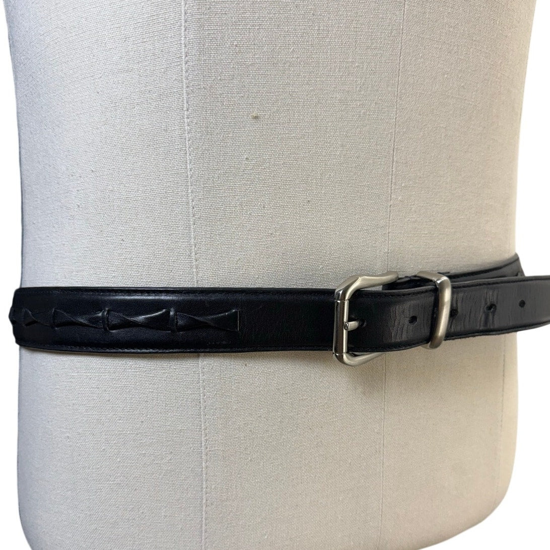 Vintage 90s Men's Black Tooled Leather Belt Silver Buckle Size 36.5 USA