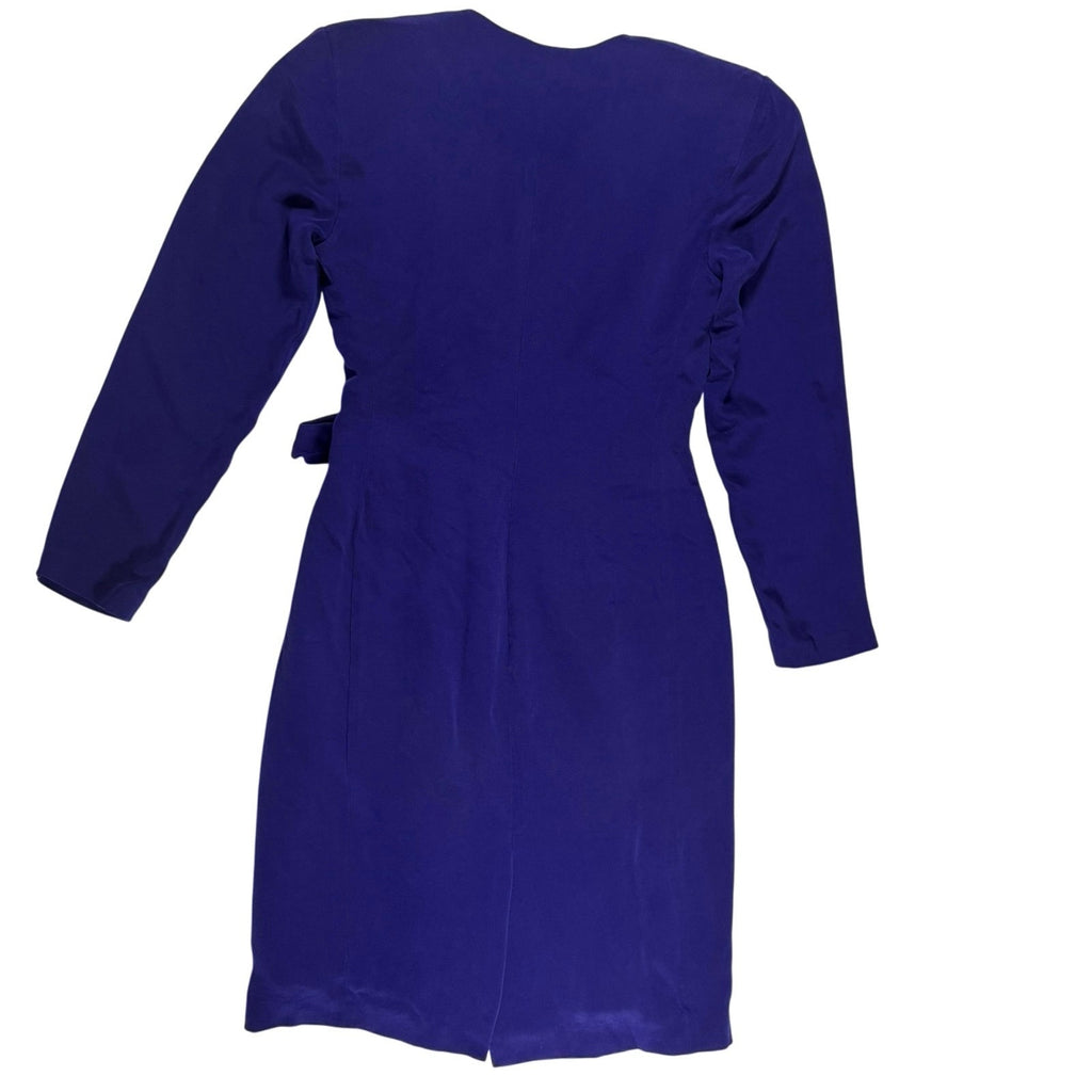 Vintage 90s Purple Silk Wrap Dress Women's 6Long Sleeve Lined Misho