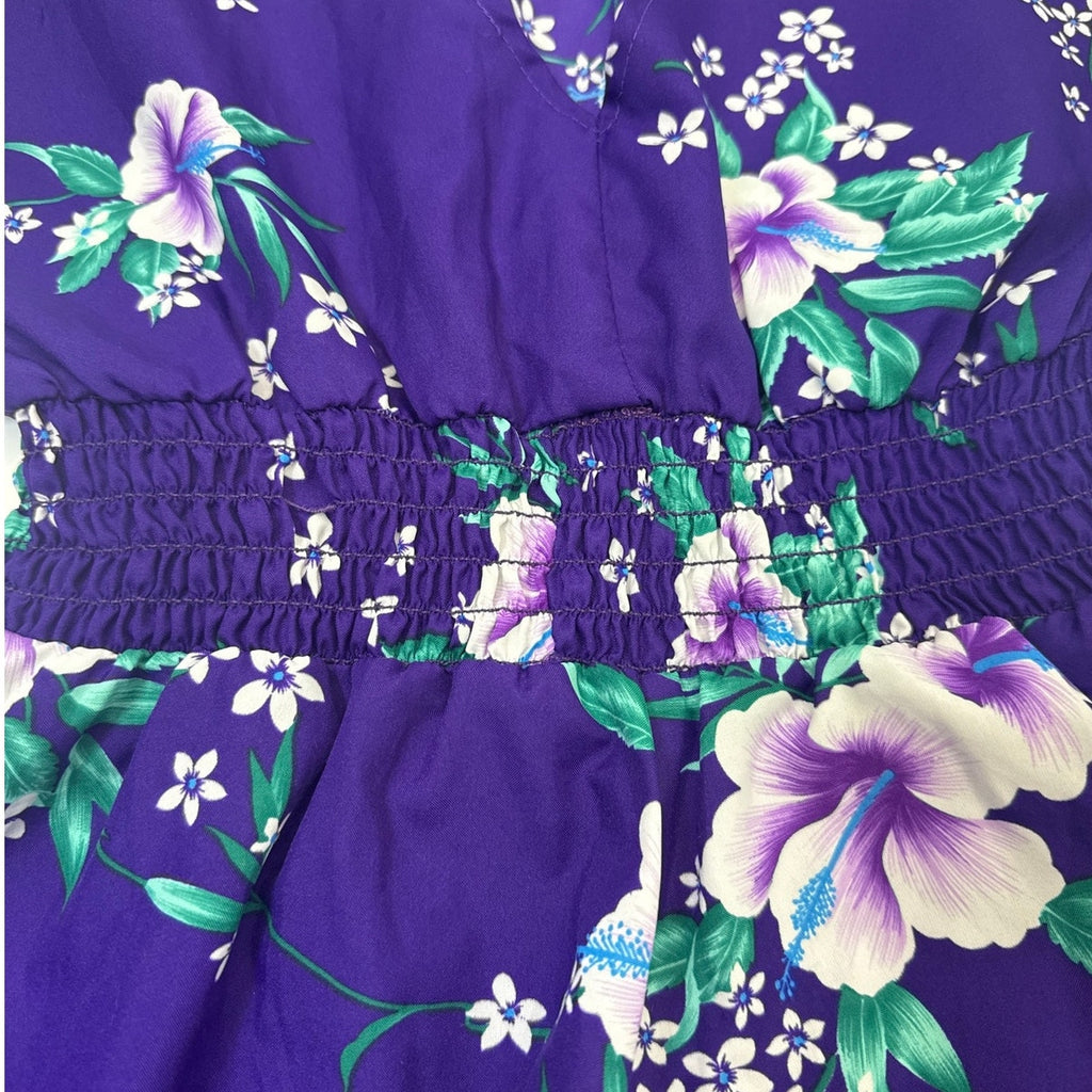 Vintage 80s Purple Hawaiian Floral Romper Sunsuit Womens Small