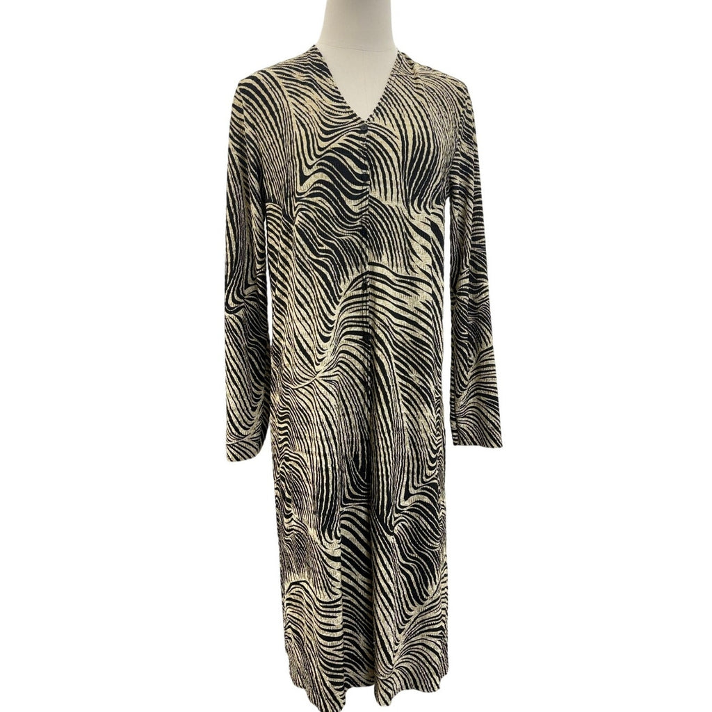 Vintage 80s Zebra Print Button Front Midi Dress Women Medium Pleat Pleat Rafael