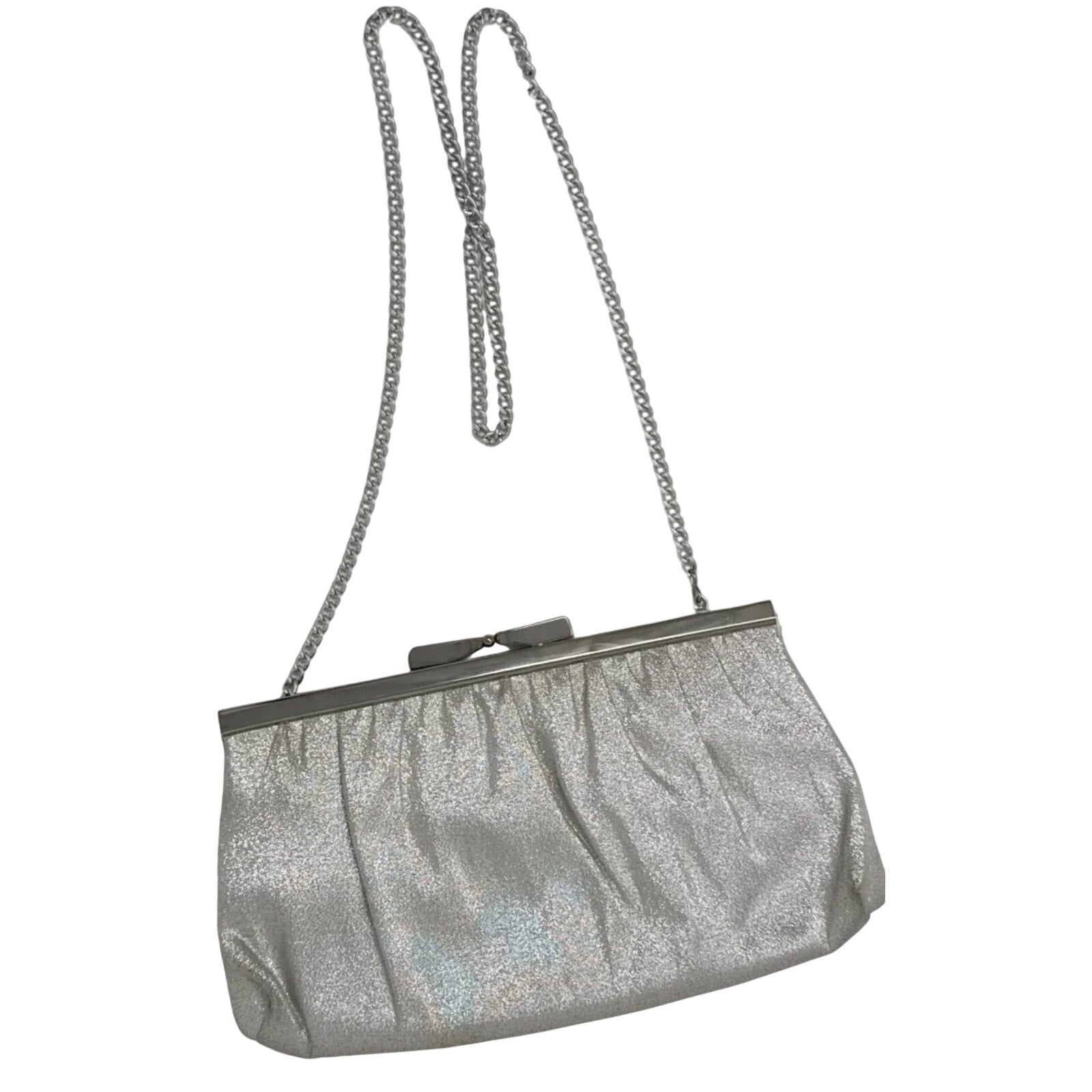 Vintage 60s Metallic Silver Frame Clutch Chain Strap Ande