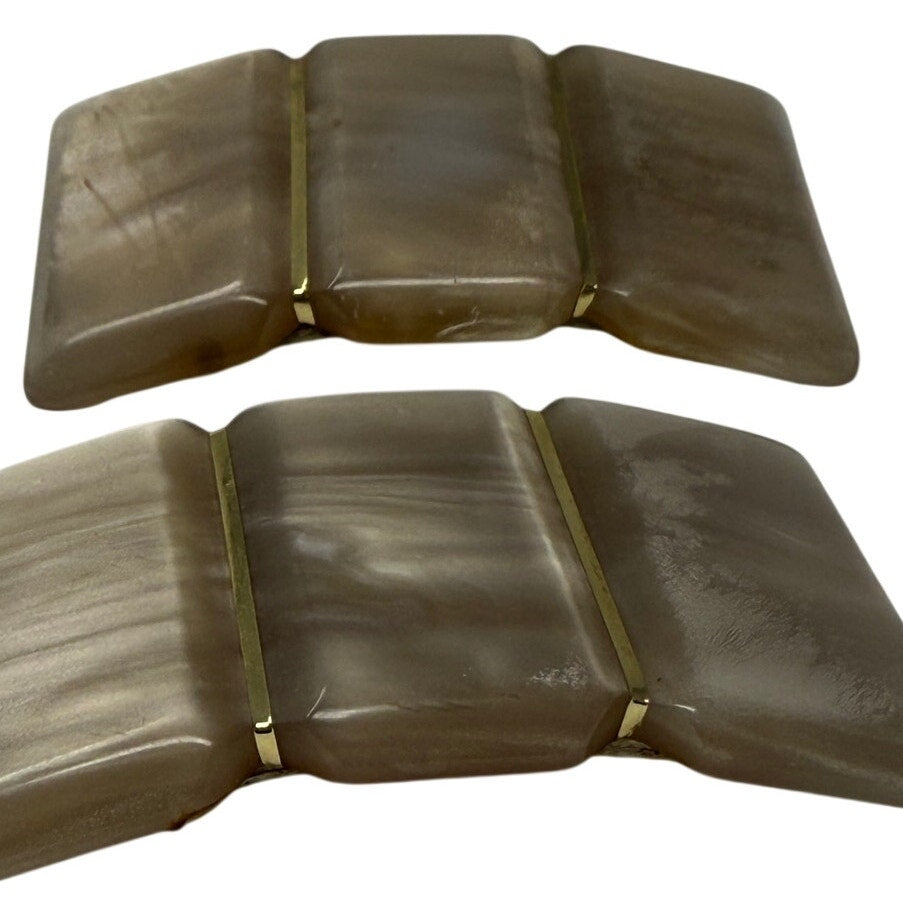 Vintage 60s Taupe Shoe Clips Gold Tone Rectangular Art Deco Style