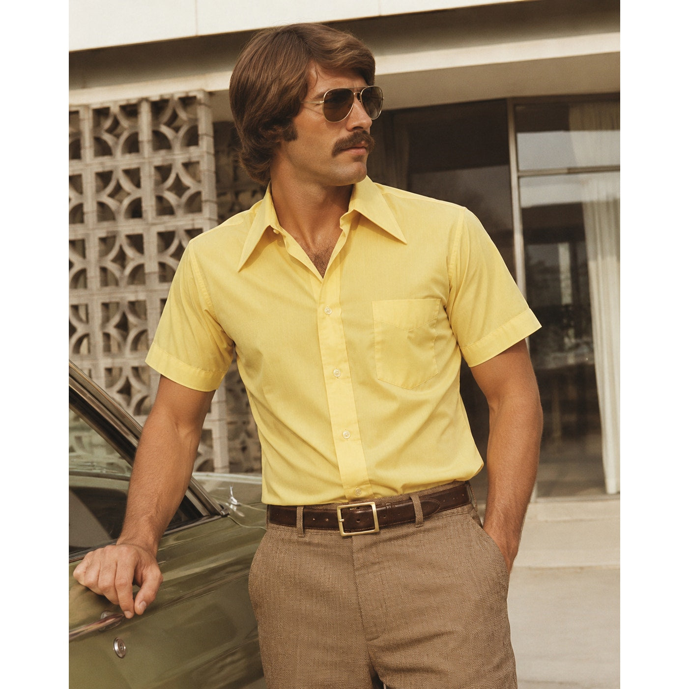 Vintage 70s Kings Road Yellow Short Sleeve Shirt Men's 15.5 44 Chest