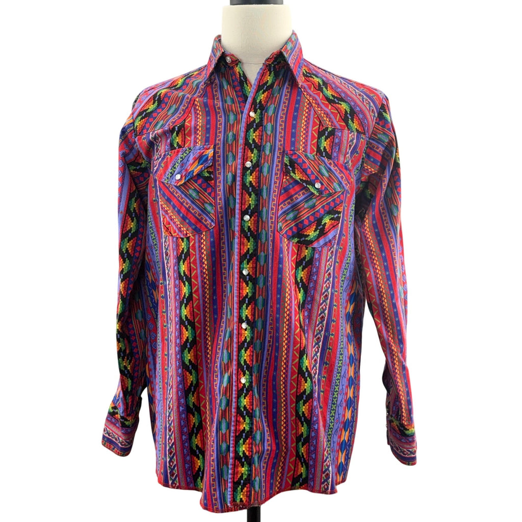 Vintage Road Runner Southwestern Button Down Shirt Men's Large Cotton