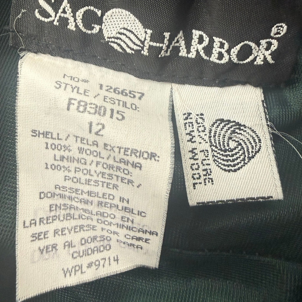 Vintage 80s Sag Harbor Wool Suit Green Skirt Set Velvet Collar Jacket 14