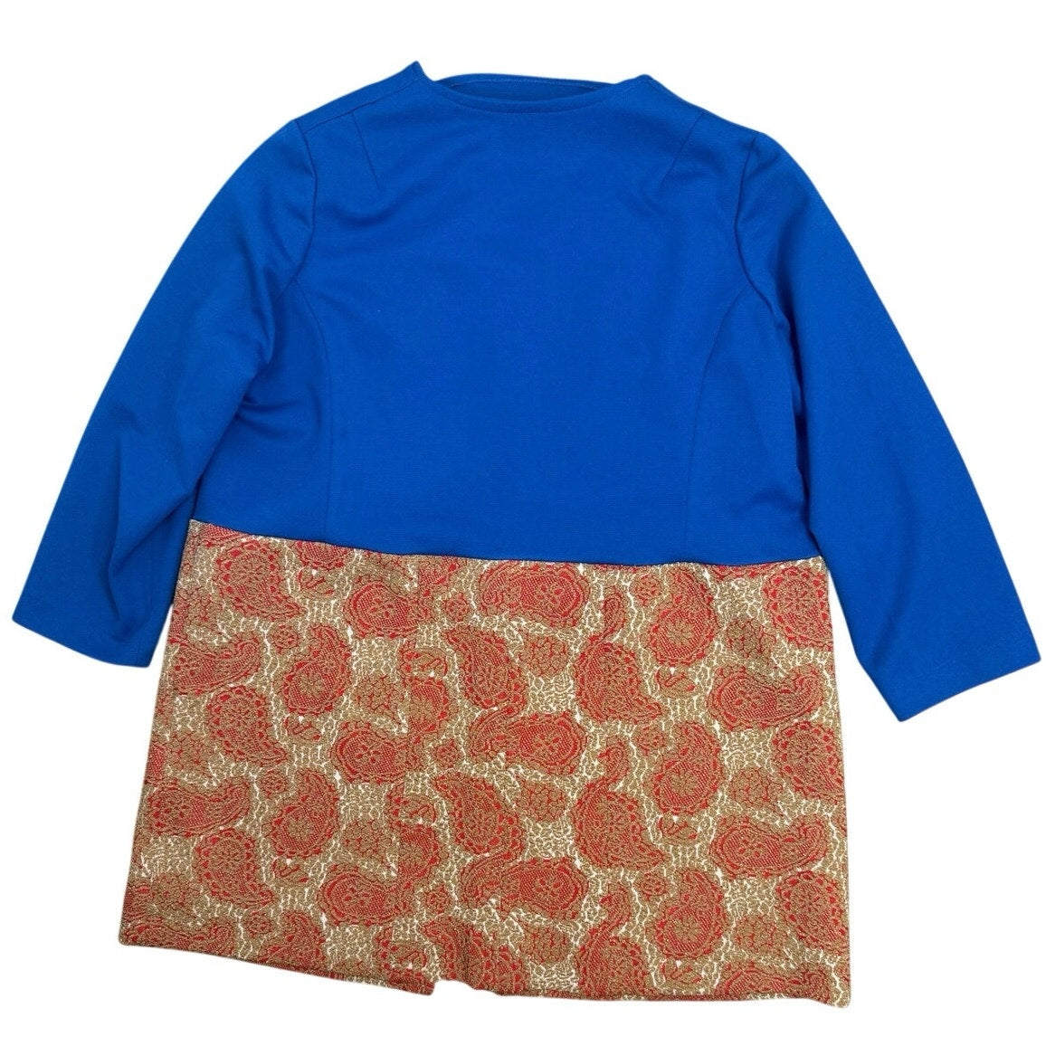 Vintage 70s Blue Paisley Mod Mini Dress Double Layer Home Sewn XL