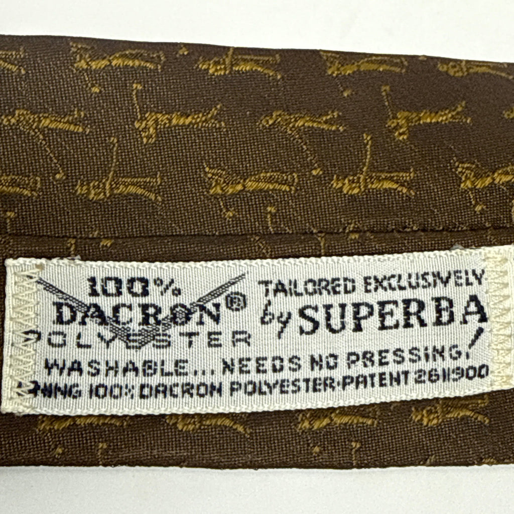 Vintage 60s Superba Brown Golf Novelty Skinny Tie Polyester