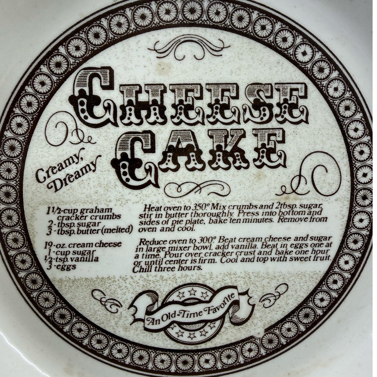Vintage 70s Royal China Cheesecake Recipe Plate USA Oven Safe Dish