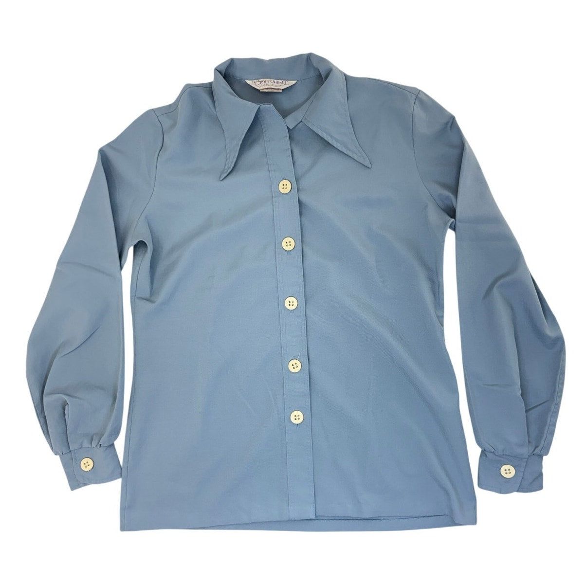 Vintage Style LeSoftShirt Blue Polyester Button Front Blouse Womens Medium