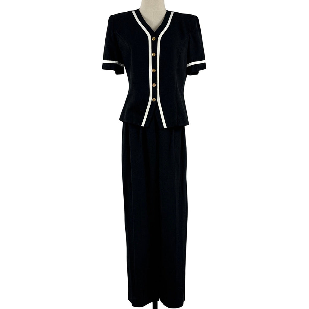 Vintage 80s Taurus II Black White Piped Jumpsuit Women's Size 8