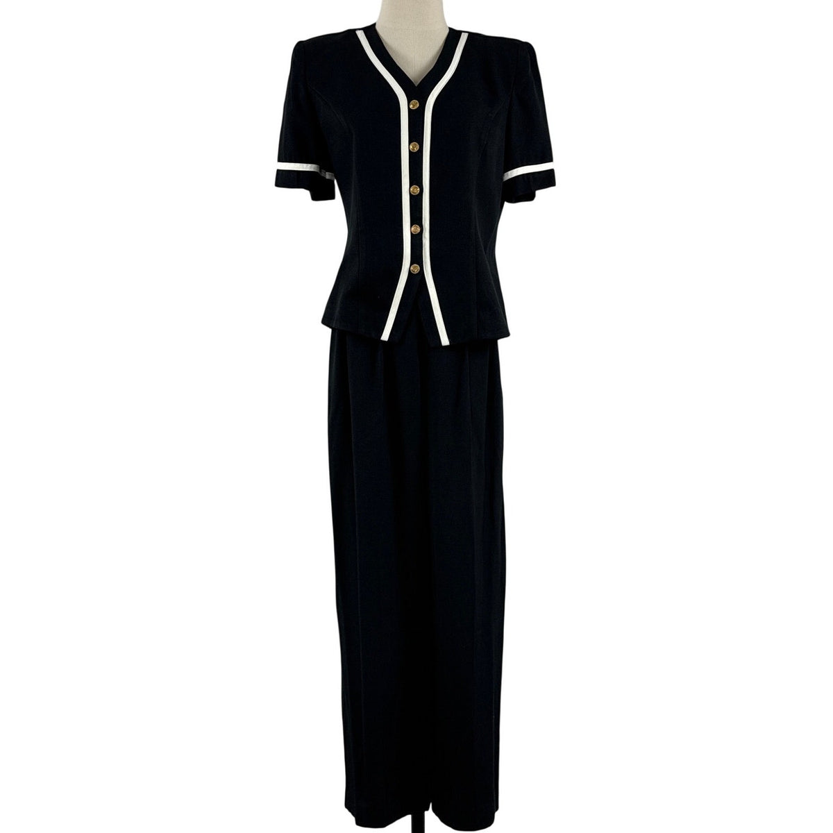 Vintage 80s Taurus II Black White Piped Jumpsuit Women's Size 8
