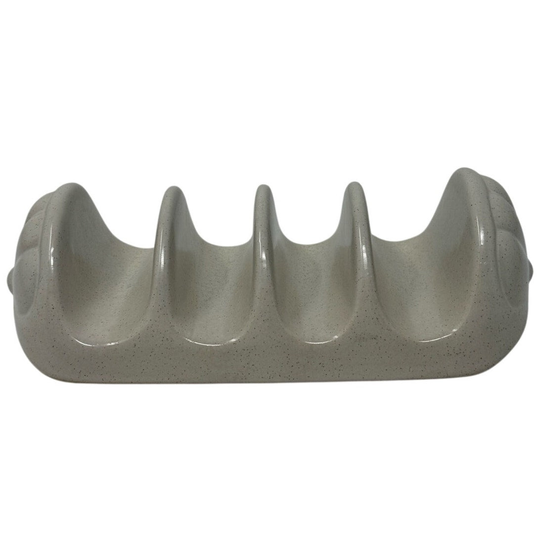 Vintage 70s Ceramic Taco Holder 4 Slot Beige Stoneware Serving Tray