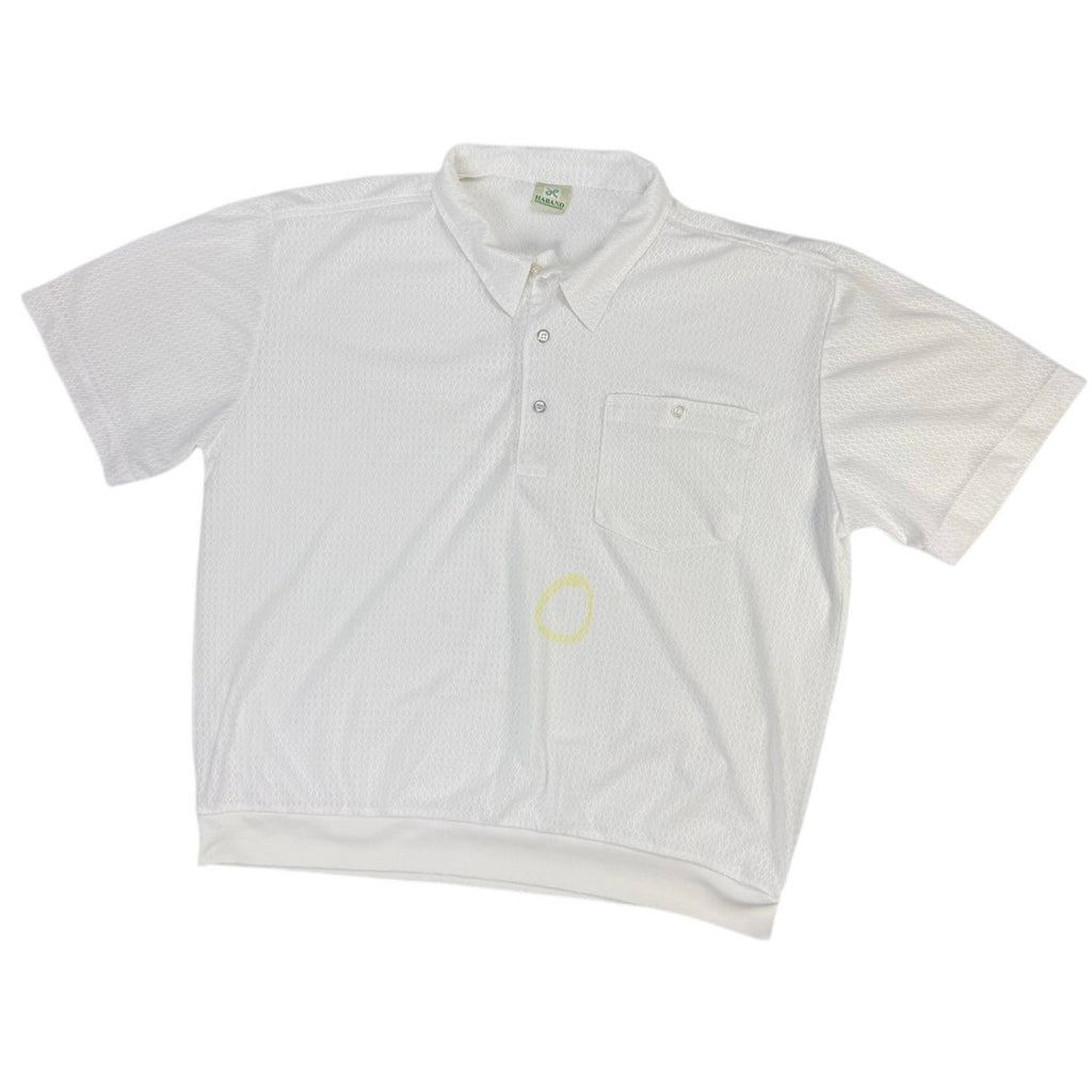 Vintage 80s Haband Mens White Mesh Polo Shirt Banded Hem Chest Pocket