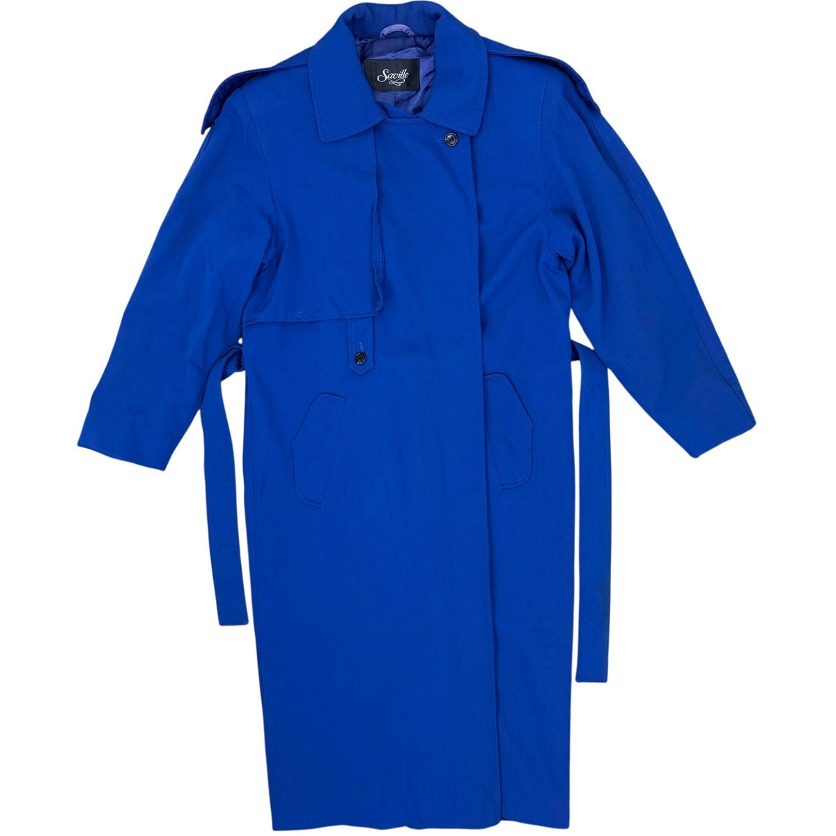 Vintage Saville Royal Blue 100% Wool Belted Trench Coat Women's S/M